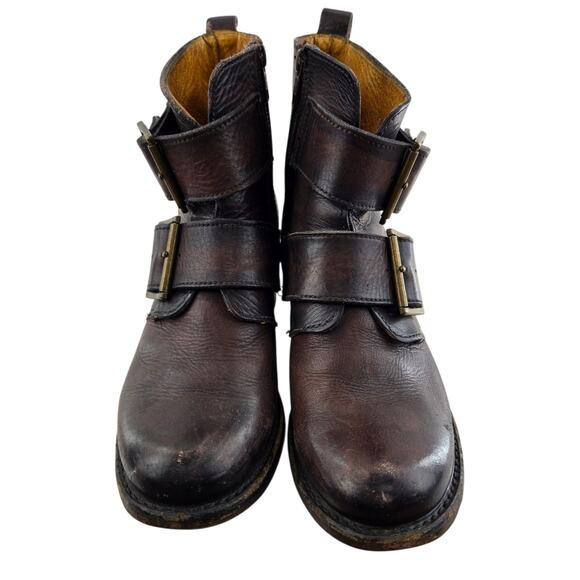 Frye Ankle Boots Womens 8.5 M Sabrina Double Buckle Moto Booties Brown Leather - Picture 5 of 12